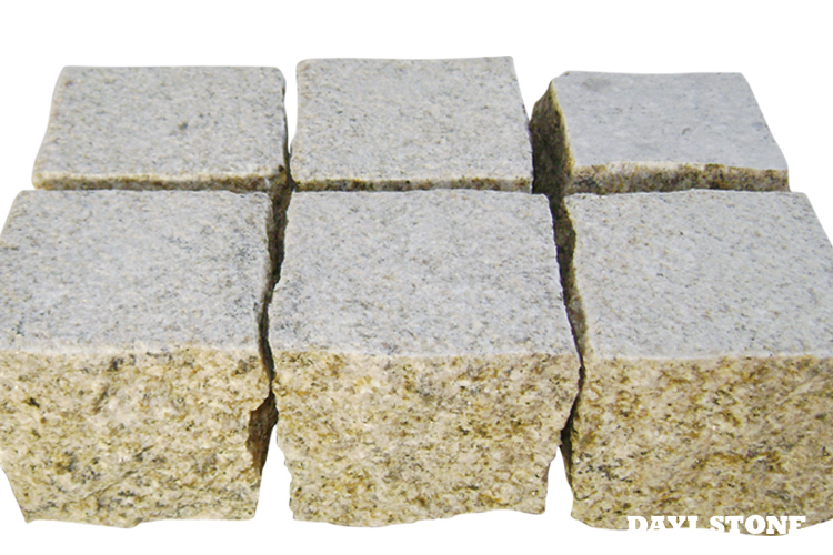 Cubes Yellow Granite G682 Top bushhammered sides natural split bottom swan 10x10x10cm